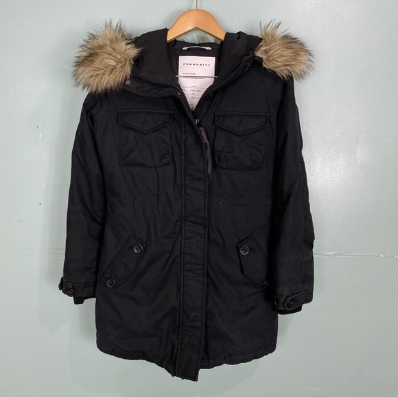 Aritzia Community Paradigm Black Waterproof Goose‎ Down Parka Black Hooded Sz XS - Picture 1 of 8